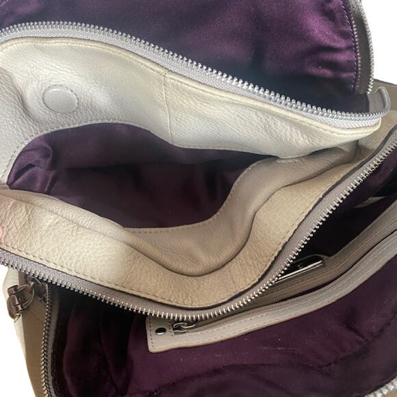 B. Makowsky Cream Leather Satchel Zipper Top Bag Women - Picture 11 of 16